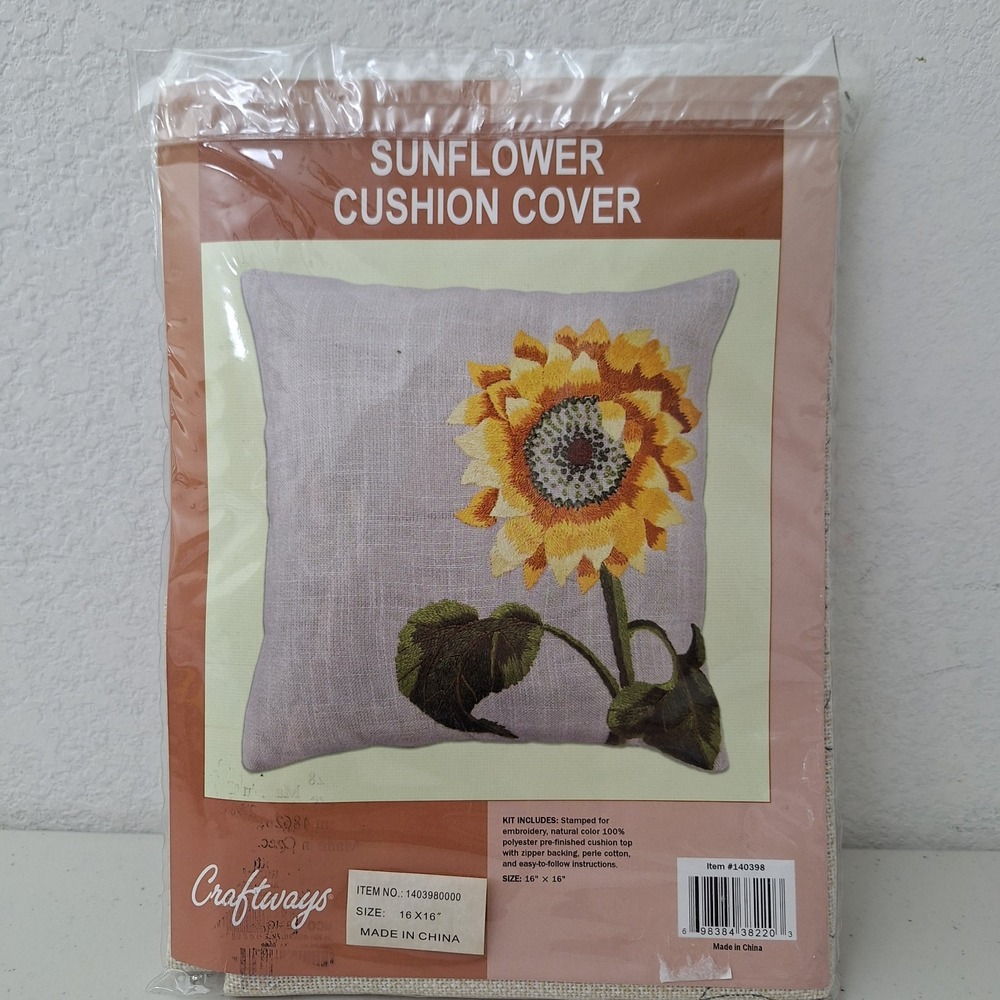 Vintage Craftways Embroidered Pillow Cover Kit Sunflower Cushion Cover 16x16in
